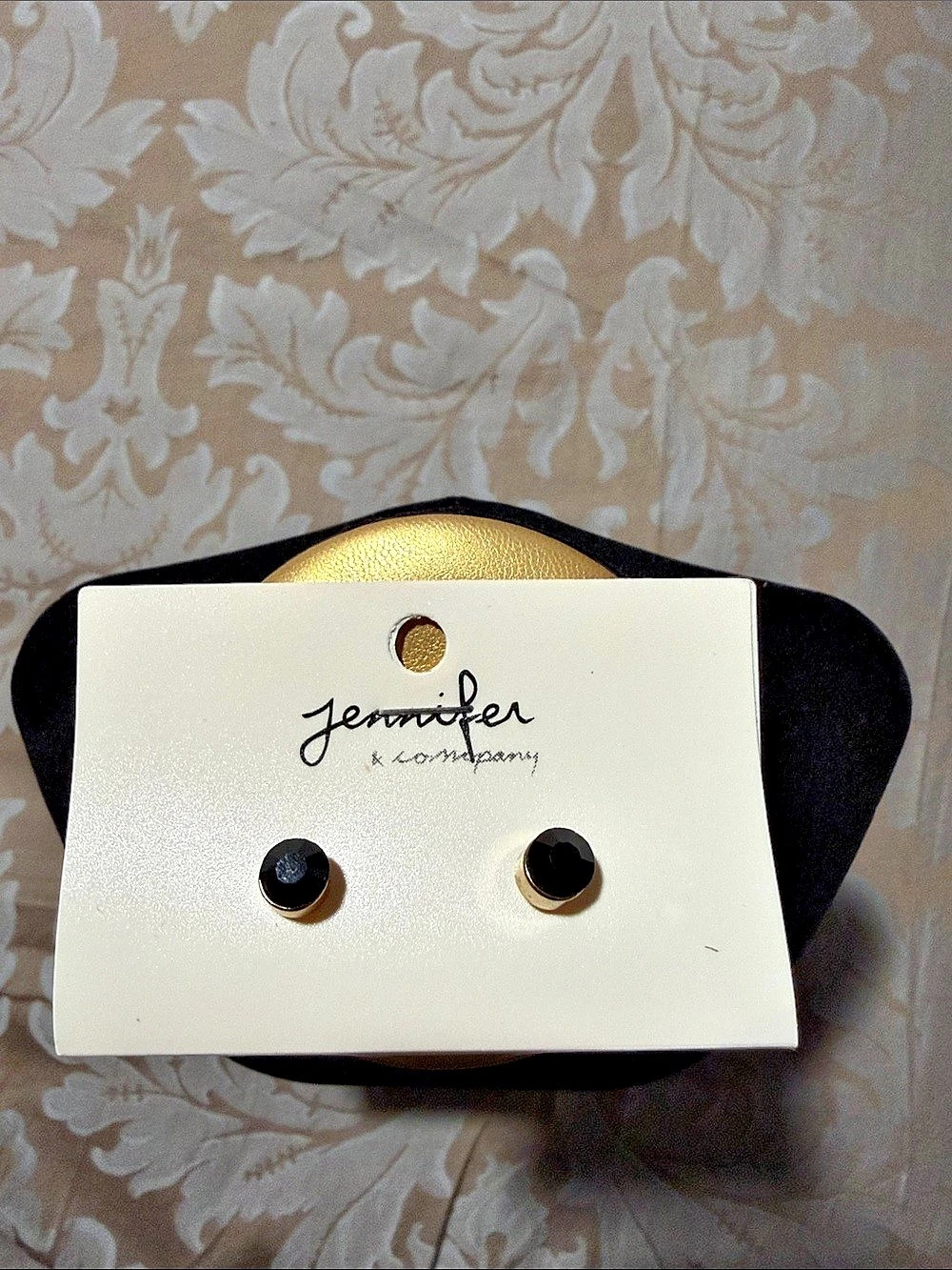 Jennifer & Company Black & Gold Stud Earrings NWT